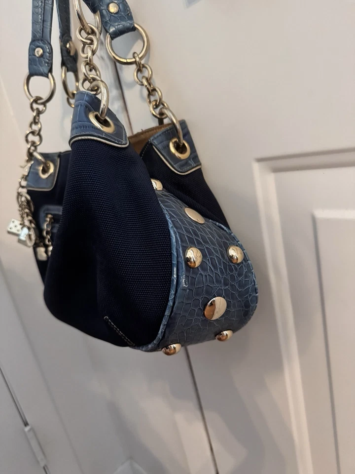 Bolso de Hombro de Colección Kathy Van Zeeland Lona Azul Cocodrilo - Borde en Relieve Nuevo Foto 3 de 4
