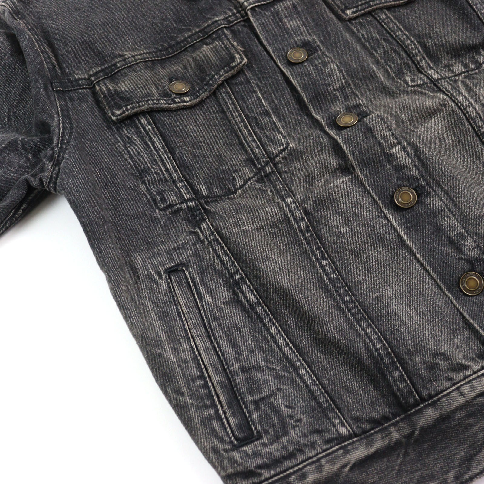 SAINT LAURENT PARIS Men's Denim Jacket Patch "Waiting Sunset" Dark Gray S Size thumbnail 6