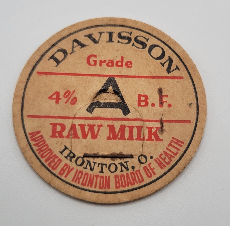 Davisson Dairy Milk Bottle Cap Ironton OH Ohio Grade A Raw Milk