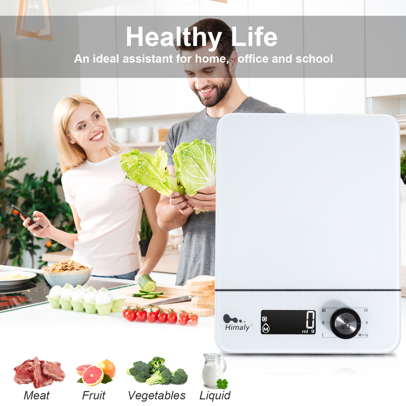 디지털 주방 저울, 정밀 저울, 편지 크기 저울, 가정용 저울, 8kg/1g 측정 및 용기 무게 제외 기능 2