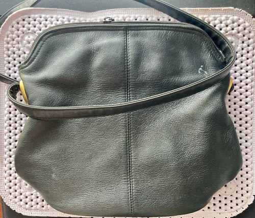 Vtg Mano Purse Genuine Leather Sling Bag/ Crossbody Black 10"X10"X4.5" - Picture 4 of 14