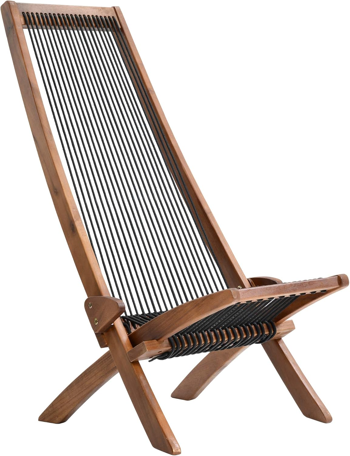 Low-Profile Folding Acacia Wood Outdoor Lounge Chair for Patio or Poolside