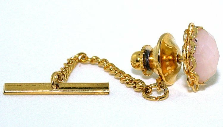 粉色 OPAL 10x8 1/2 x 1/5 英寸格子板 OVAL CAB 金色边框领带 — 第 2/2 张图片