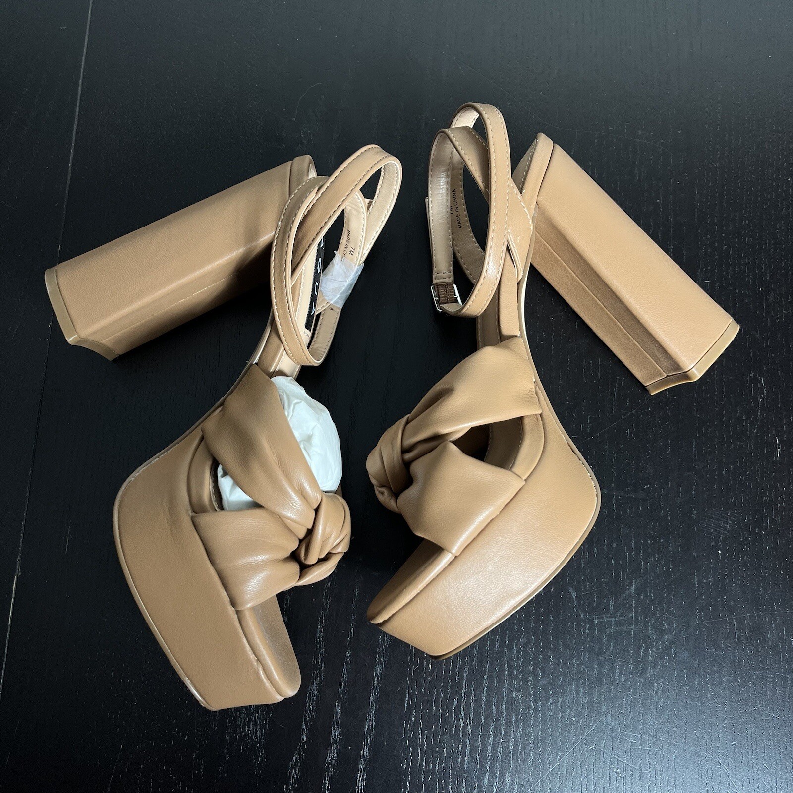 AQUA Womens Size 7M Lory Brown Platform High Heel Sandals Faux Leather