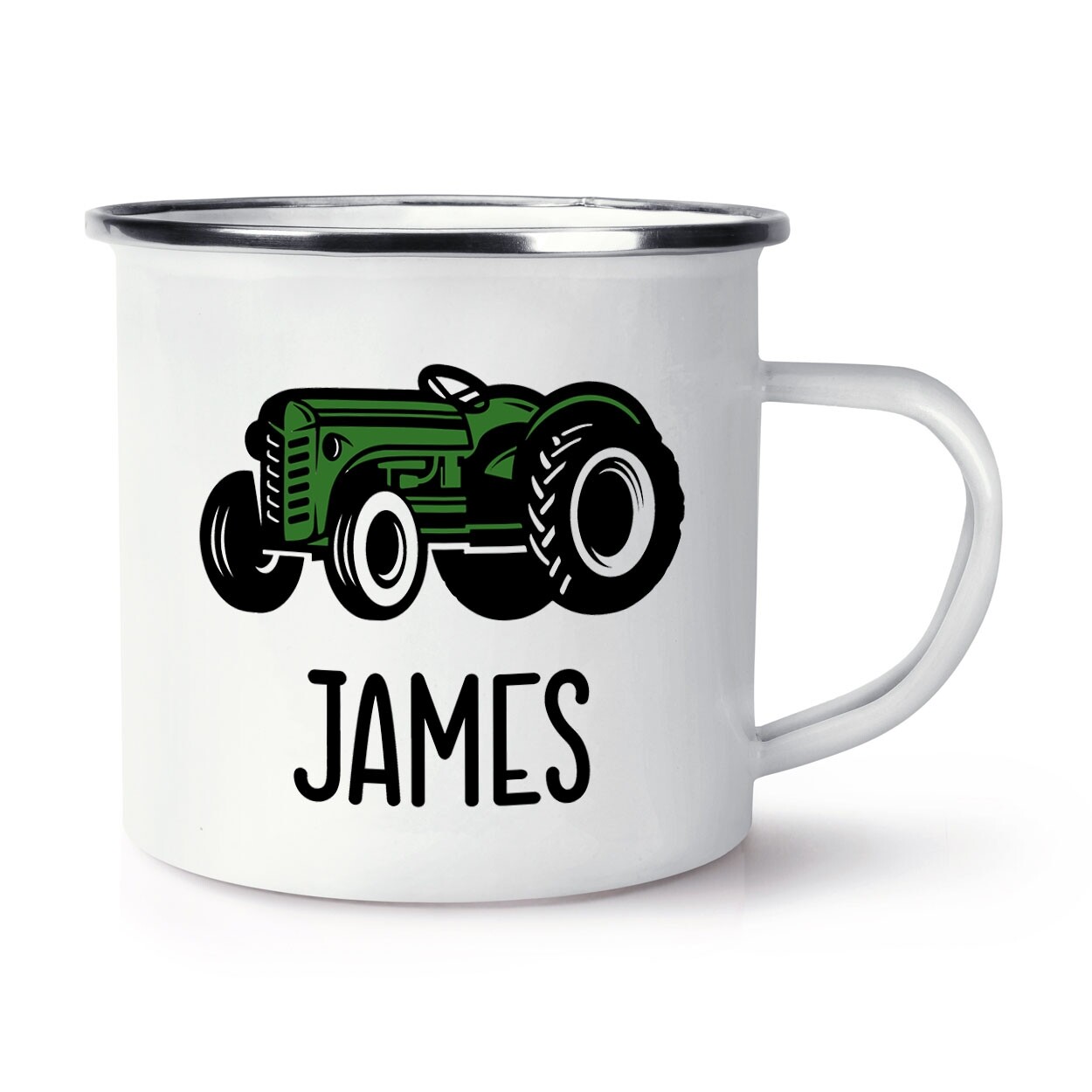 Personalised Tractor Green Enamel Mug Cup Dad Fathers Day Farmer Kids Birthday
