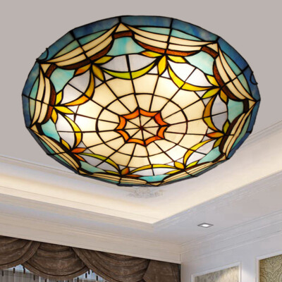 Antique Vintage Stained Glass Ceiling Light Tiffany Chandelier