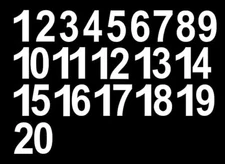 1-20 Numbers White Sticker Vinyl Decals CHOOSE  1" - 8"  (V592)