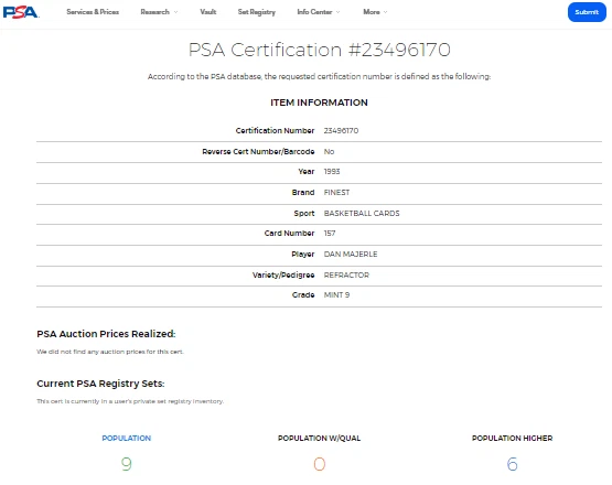 1993 1993-94 Topps Finest Refractor #157 Dan Majerle PSA 9 Apenas 6 Classificação Superior - Imagem 3 de 3