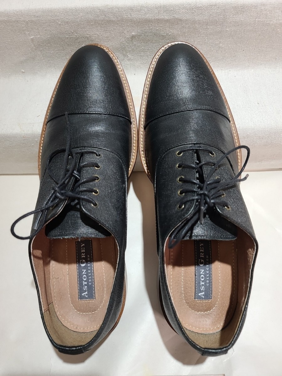 Aston Grey Collection Mens Oxford Shoes Black Leather Cap 