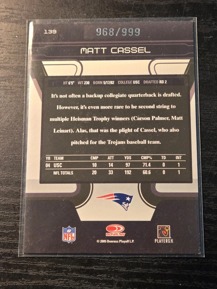 2005 Donruss Zenith Rookie #D  /999 Matt Cassel #139 Rookie RC Patriots - Image 2 of 2