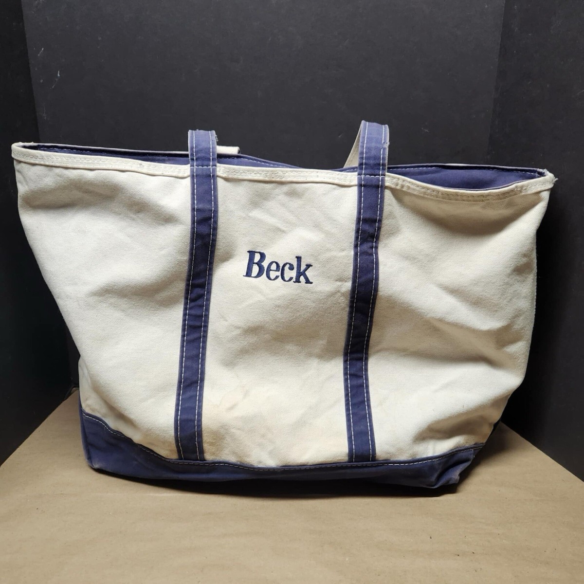 Vintage LL Bean Boat And Tote Blue Bag Canvas w/ Zipper XL