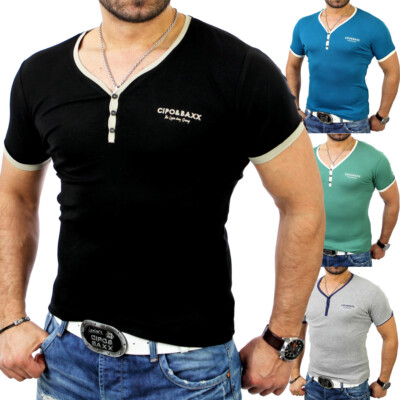 Cipo & Baxx C-5335 Herren V-Neck Basic Kontrast Männer T-Shirt Party Hemd 