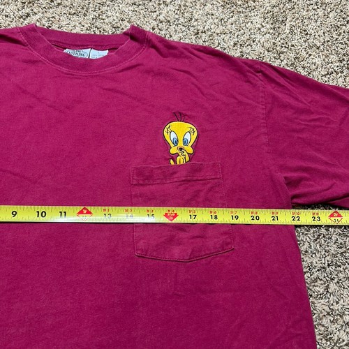 VTG 1994 ACME Looney Tunes Pocket Red Embroidered T-Shirt Large Sylvester Tweety - Picture 8 of 9