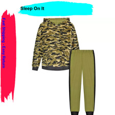 Sleep On It Boys Green Camo Soft Fleece 2-Piece Hooded Pajama Sleep, M 8/10