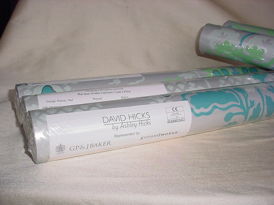 Papel pintado para revestimiento de pared Brunschwig & Fils BW45064 Drummond damasco plateado verde azulado Foto 3 de 4