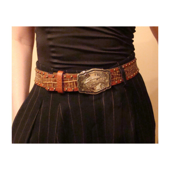 Leatherock textured brown snakeskin leather belt eagle  display picture 2