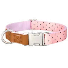 Floral Dog Collar with Quickly Release Metal Buckle Adjustable Cute Pink Dot ...