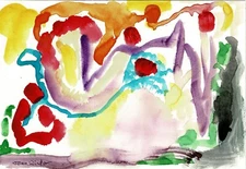 Art Free Shipping-Original Painting "MixedUp Day" Heatwave imagination 7x5" JW