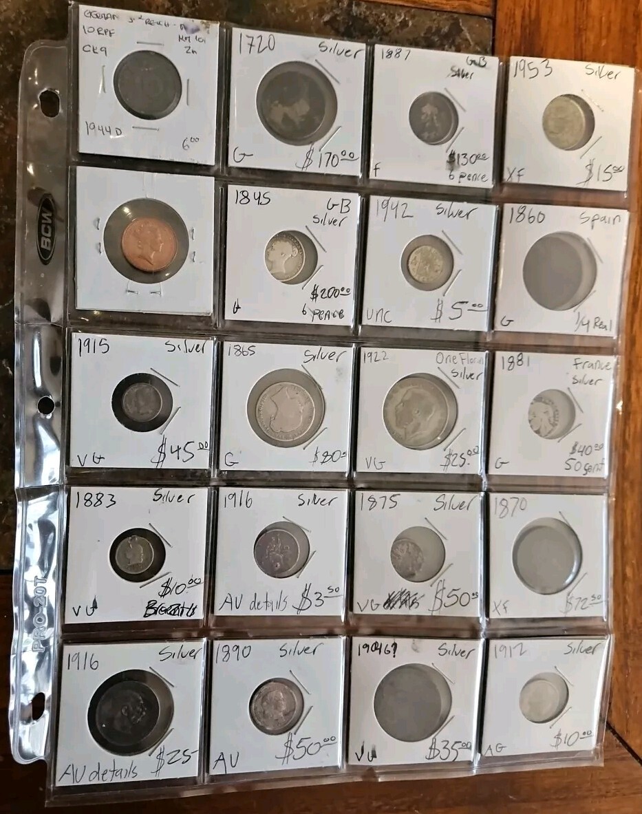 COLLECTION OF (20) VERY NICE HIGHER VALUE WORLD SILVER, Bronze,  and Copper Coin