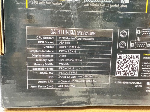 GIGABYTE GA-H110-D3A LGA 1151 Intel H110 SATA USB 3.1 ATX DDR4 6 Slot GPU MINING - Afbeelding 3 van 7