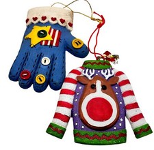 Festive Ugly Christmas Sweater Mitten Ornaments Hanging Holiday Tree Gift Topper