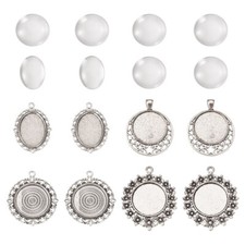16Pcs Oval Flower Alloy Pendant Cabochon Settings DIY Blank Dome Pendant Making