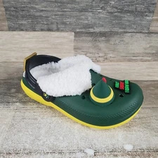 Crocs Elf Classic Kids Clog Sz 1 J1 Green Yellow Fleece Lined Shoes Slingback