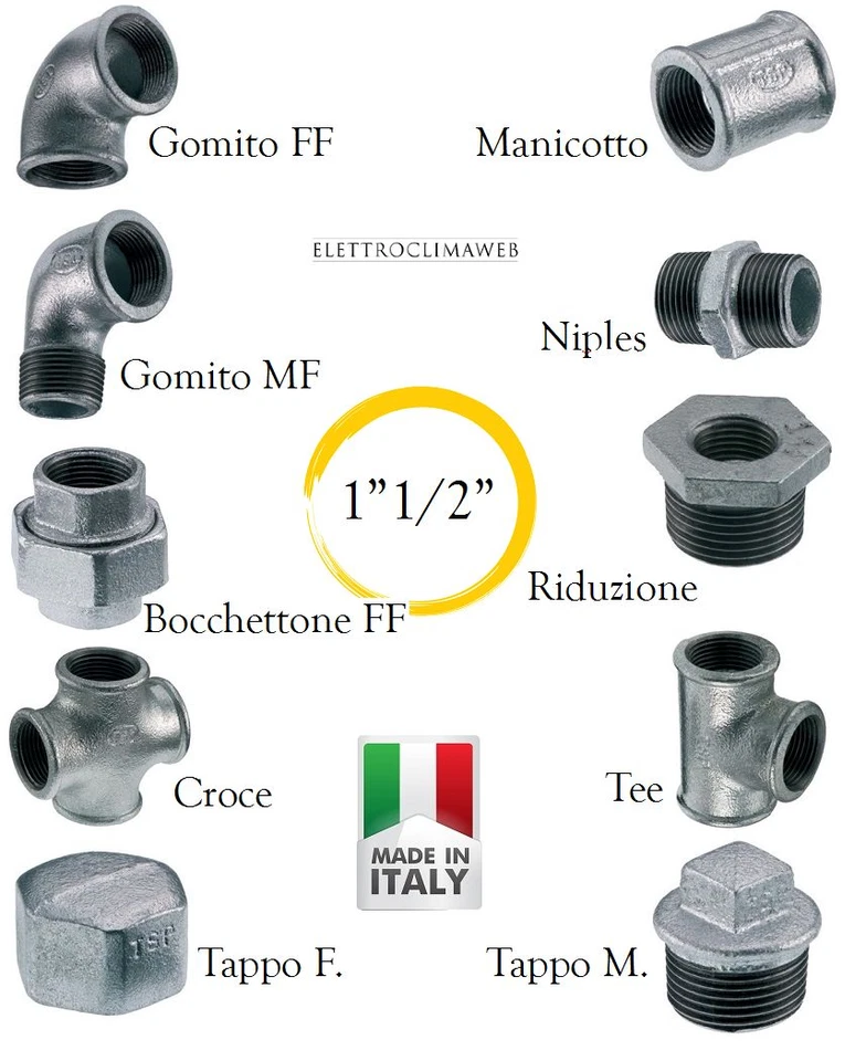RACCORDERIA ZINCATA 1"1/2 RACCORDO ZINCATO RACCORDI IDRAULICI ZINCATI ACQUA/GAS