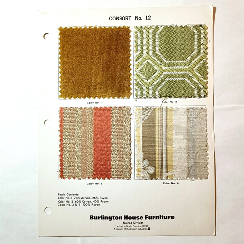 Burlington House Furniture fabric swatches Consort late 1970s eBay