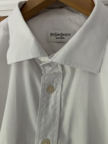 Mens White Yves Saint Laurent Dress Shirt Double Cuffed Size 18” - Picture 6 of 15
