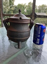 Vintage Cast Iron Gypsy Smudge Pot Witches Cauldron W/ Lid And Handle, 3 Legs