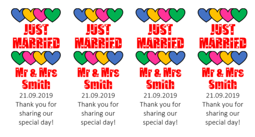 Personalised Mini Love Heart Sweet Wrappers Stickers Only Wedding Favours (S101) - Picture 1 of 3