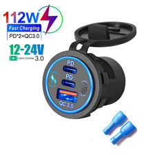 12-24V 3 Port Fast Car Charger QC3.0  PD USB C Outlet for RV Boat Marine LOT