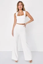Lulus Women Enticing Endeavors Two-Piece Pant Set White S