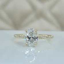 1.50Ct Oval Cut Lab Created Diamond Women Engagement Ring 14k Yellow Gold Plated