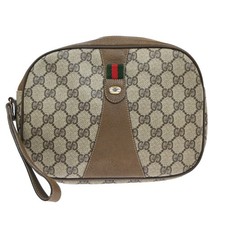 GUCCI GG Sherry Pattern Clutch Hand Bag PVC Leather Brown Italy 05TA585