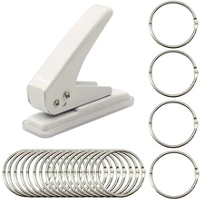 1 Hole Paper Punch with 20Pcs Loose Leaf Binder Rings 20 Sheets Capacity Desk...
