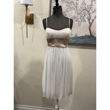 Y2K Speechless White Glitter Chiffon Dress Champagne Gold Sash Womens Small