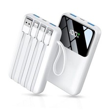 Power Bank, 15000mAh Portable Charger with Built in Cable, 22.5W Fast White