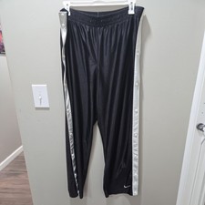 Y2K Vintage Nike Side Snap Black W/White Stripe Tear Away Pants Size X-Large