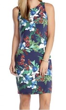 Karen Kane 1L16558 Blue Island Floral Stretch Jersey Bodycon Dress - MSRP $128