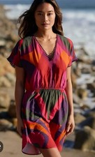 Farm Rio For Anthropology Multicolor Geo Print V-Neck Dress M