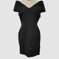 Versace Women's Black Wide V-Neck Cap-Sleeve Mini Sheath Dress Size 42
