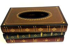 Classical Retro Wooden Tissue Box Cover Antique Book Design Multicolor NWOT