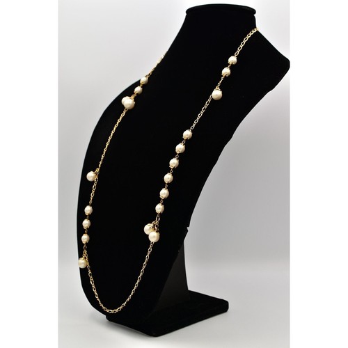 Kate Spade Station Necklace Pearl Dangle Gold Tone Chain Statement Signed BinBC - Picture 8 of 12