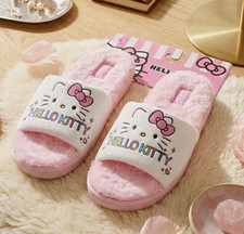 Hello Kitty Pink/White Faux Fur Bow Slide Slippers Women's Size 8 Open Toe