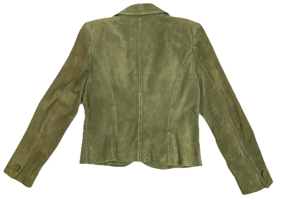 Blazer Chaqueta Botón Y2K Classiques Entier M Mujer Verde Oliva Gamuza Cuero De Colección Foto 2 de 4