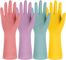 4 Pairs Rubber Kitchen Dishwashing Gloves - Colorful Reusable Household Cleaning
