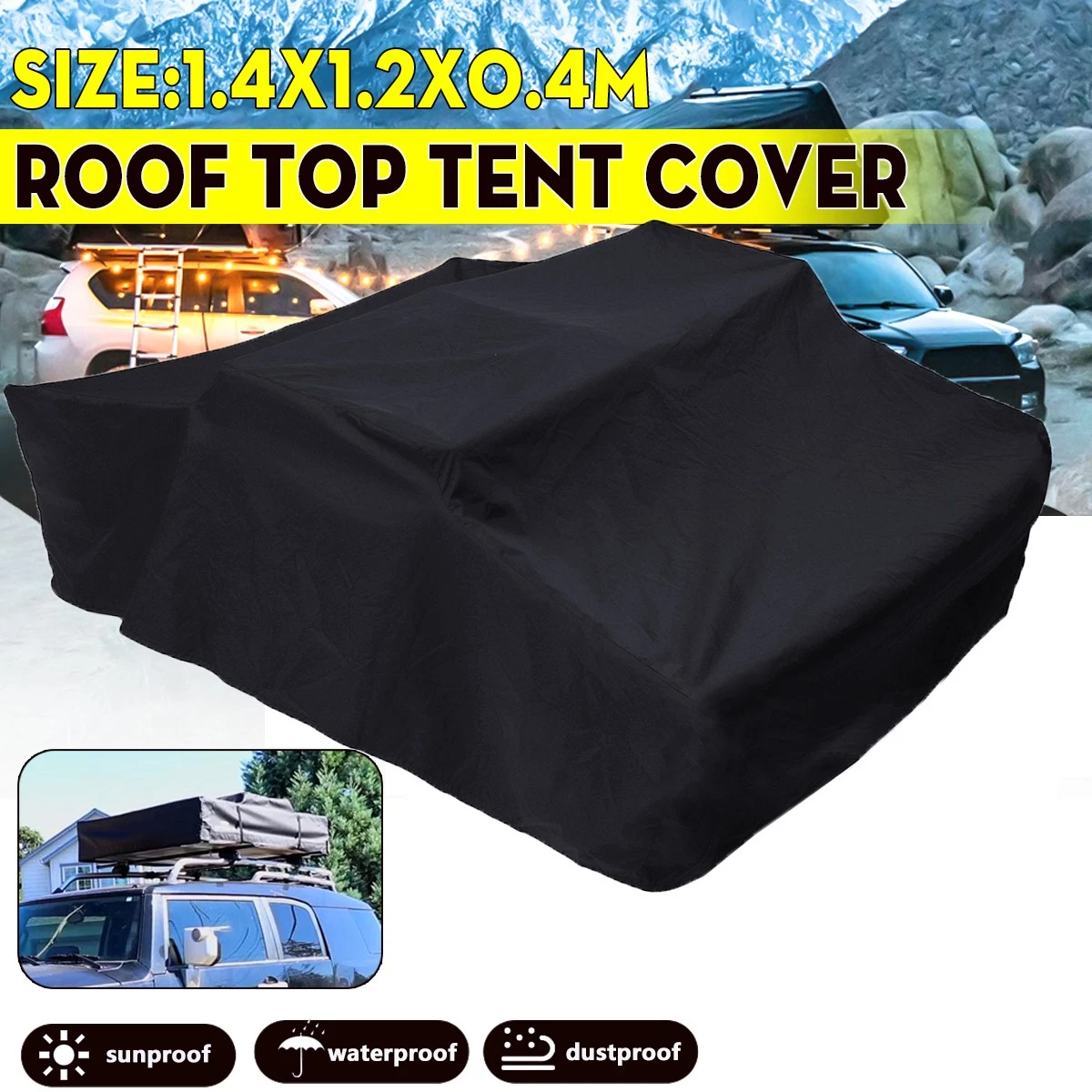 1.4m Universal Roof Top Tent Camper Trailer Cover Waterproof Travel Camp Black