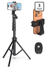 Height Adjustable Aluminum Tripod Phone Holder, Wireless Remote, 3 Pack, Black